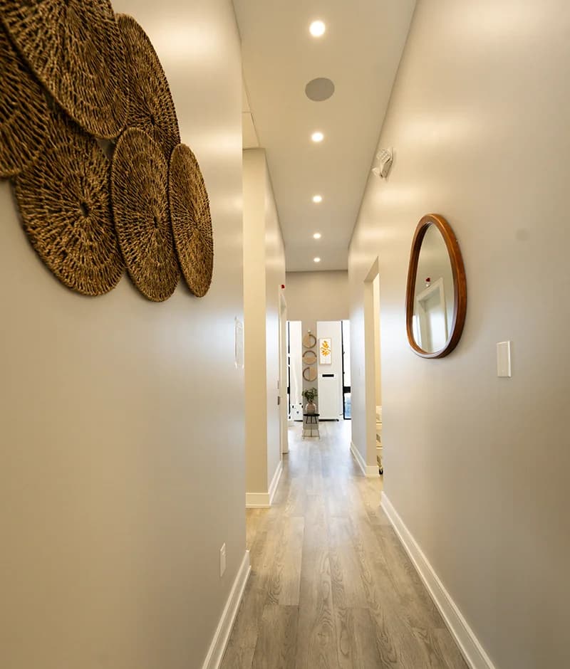 A calm, welcoming hallway inside Sauga Smiles Dental